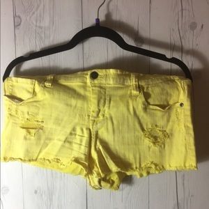 Distressed Yellow Shorts
